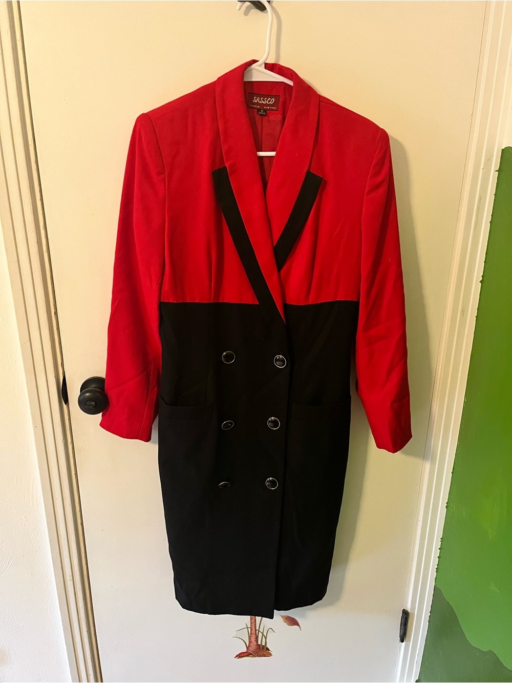 Vintage 80s Like New Sassco Red and Black Double-Breasted Women's Coat/Dress